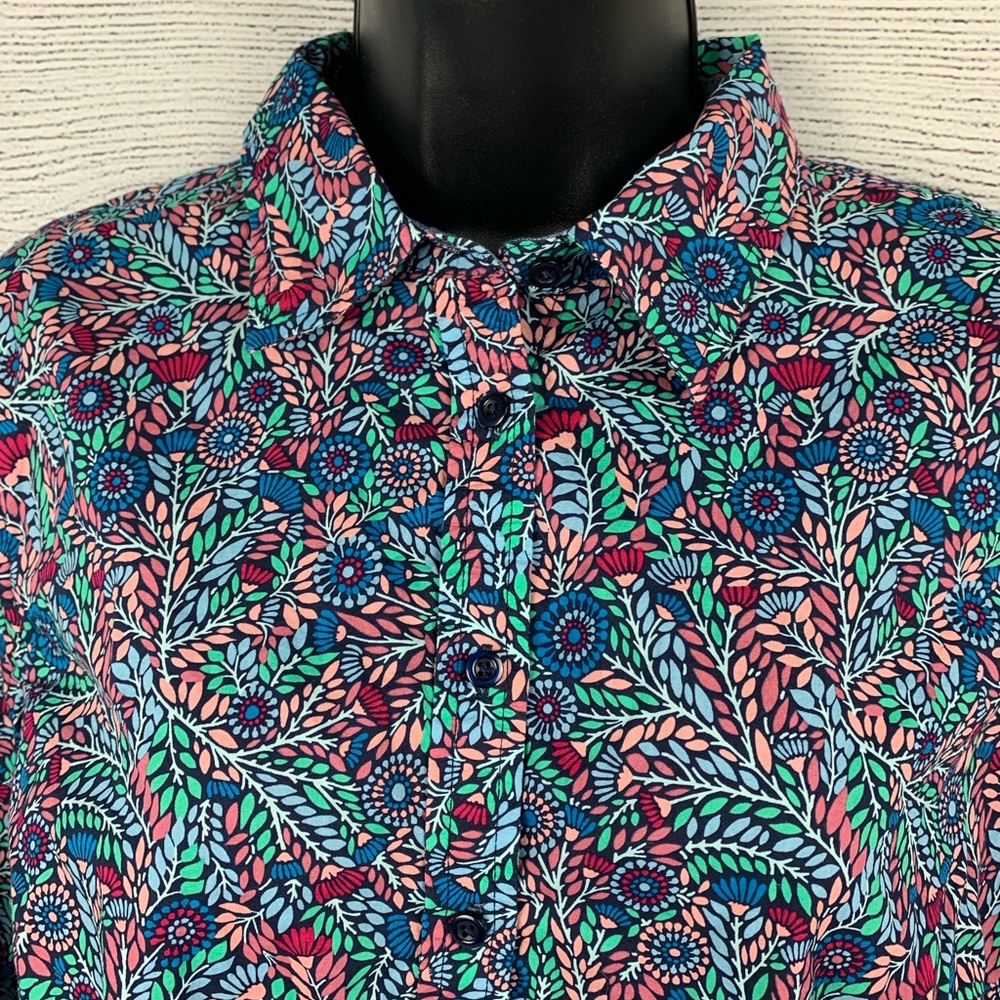 Talbots Colorful Retro Floral Garden Long Sleeve Button Down Reverse Cuff M